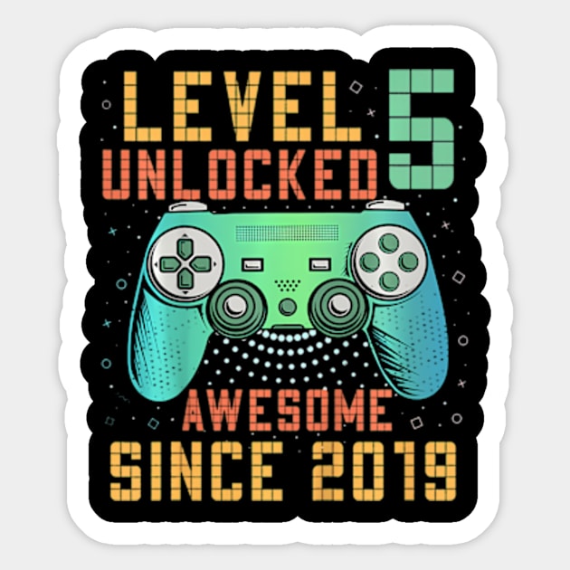 Kids Level 5 Unlocked 5th Birthday 5 Year Old Gamer Bday Sticker by Cristian Torres